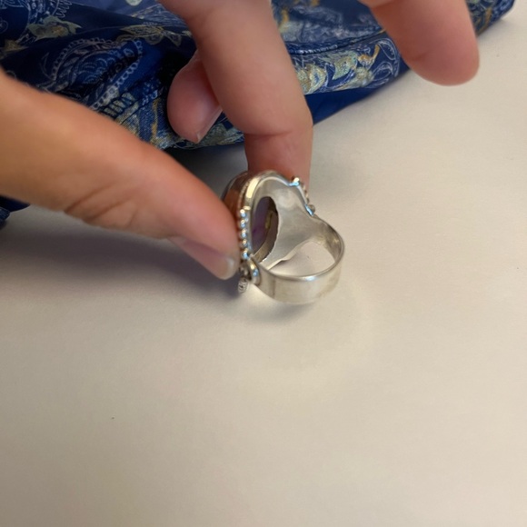 925 stamped Sterling Silver Ring and Pink Agate Ring - Picture 5 of 10